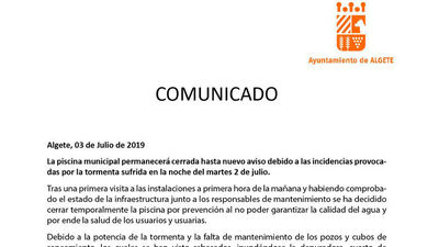 Algete mantiene cerrada su piscina hasta saber si el agua está contaminada