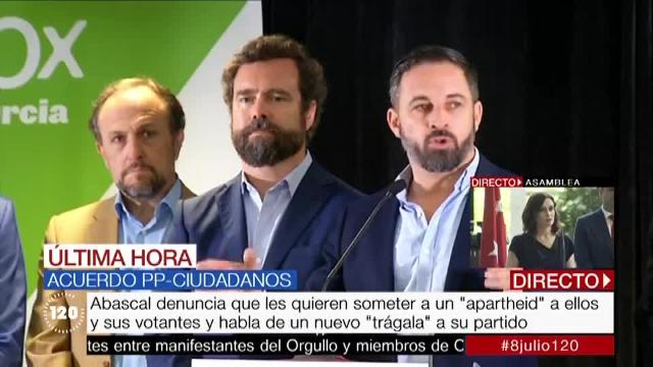 Abascal pide reunirse con Pablo Casado y Albert Rivera para desbloquear el pacto en Madrid