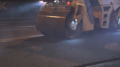 Última noche de asfaltado en la Castellana