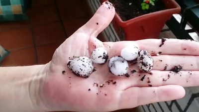 Imágenes de las piedras de granizo que han caído en Móstoles
