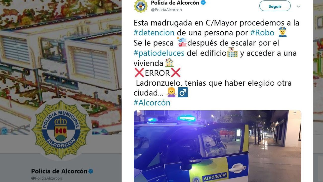 Tuit de la Policía Local de Alcorcón