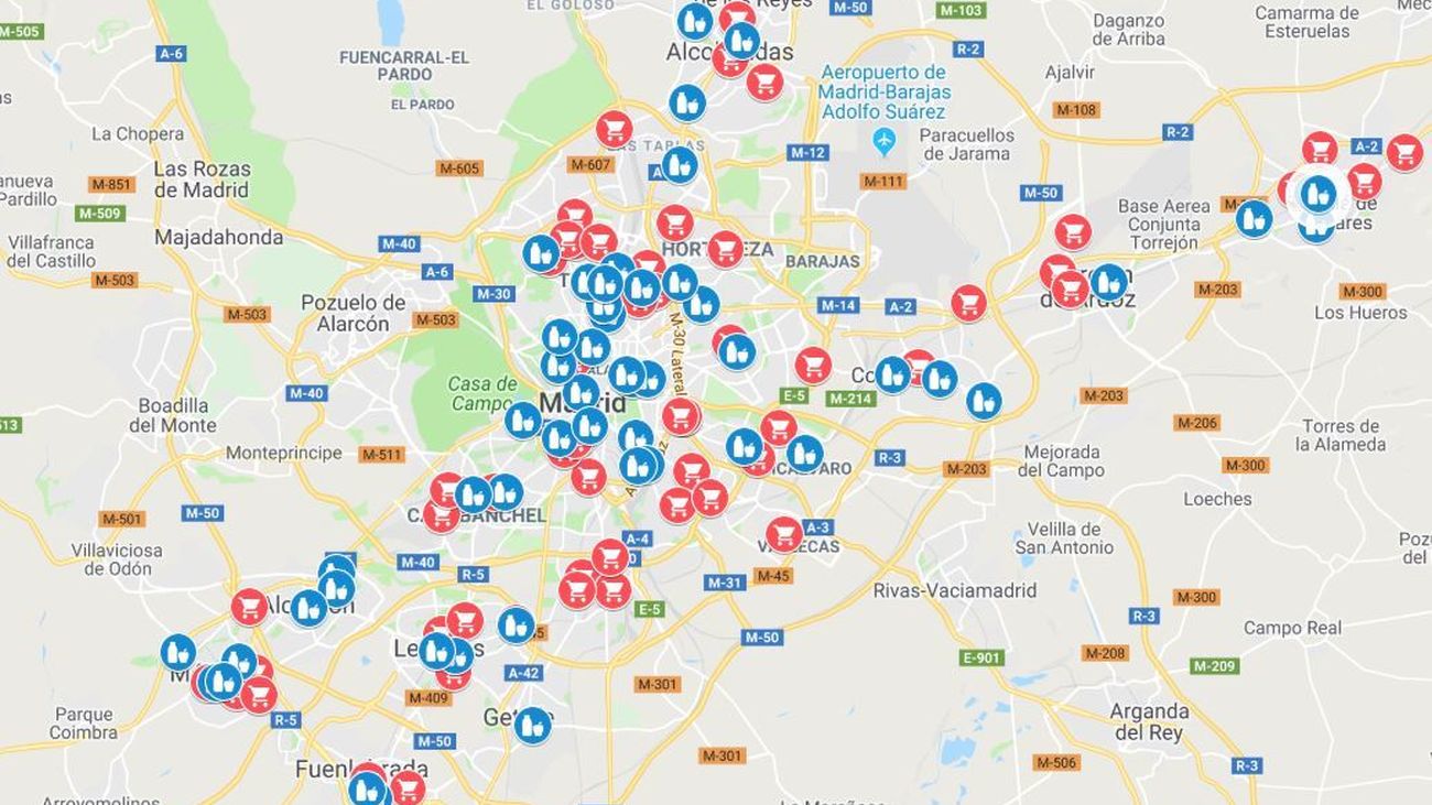 El mapa de los supermercados más baratos y más caros de Madrid
