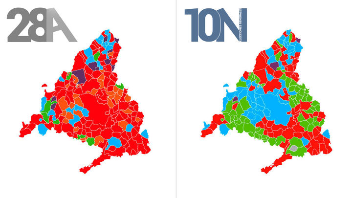 Del 28-A al 10-N: Vox pinta de verde el mapa electoral