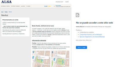 La página para comprar entradas para Naviluz, colapsada