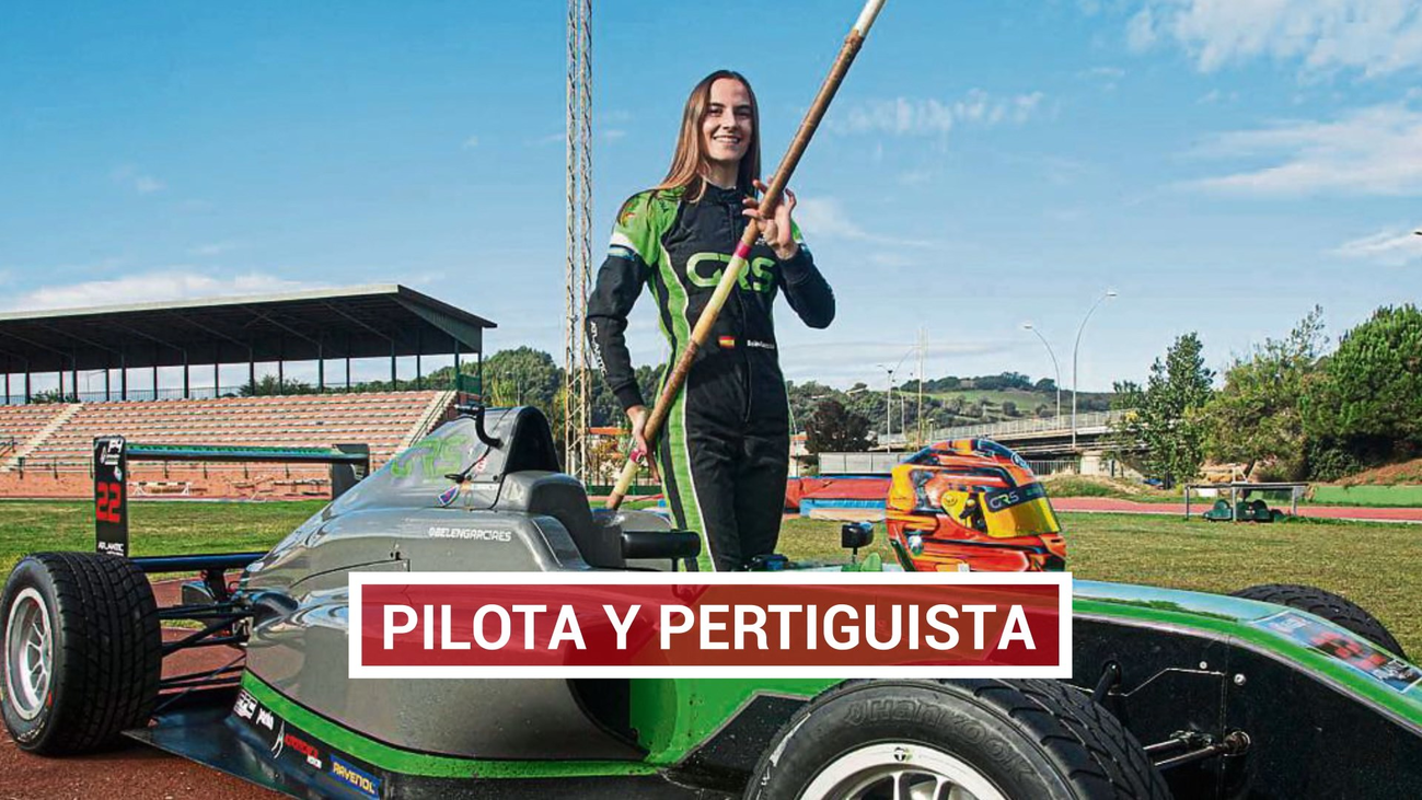 Belén García salta con pértiga y pilota coches de carreras