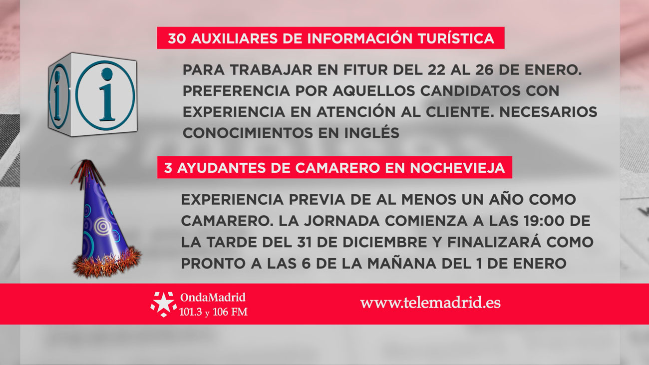 Se buscan auxiliares de información turística y camareros para Nochevieja