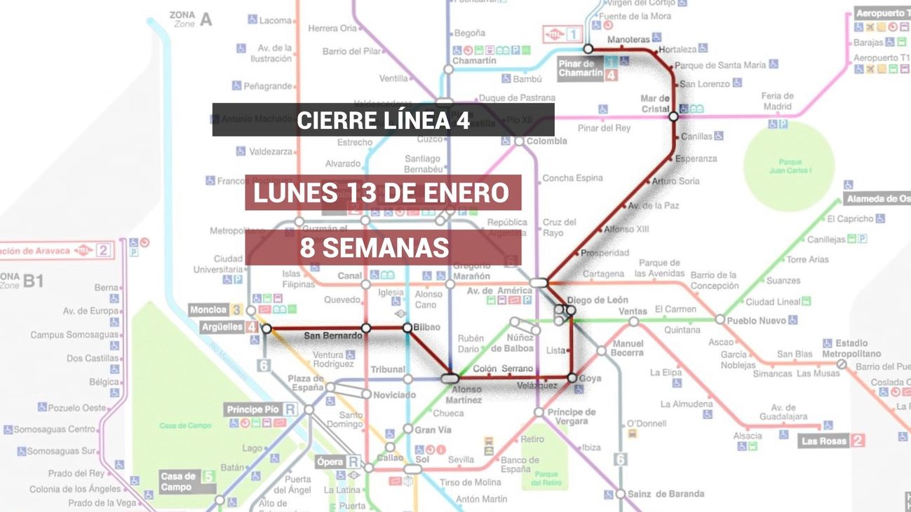 Metro de Madrid reforzará las líneas 1, 2 y 6 durante el cierre de la línea 4