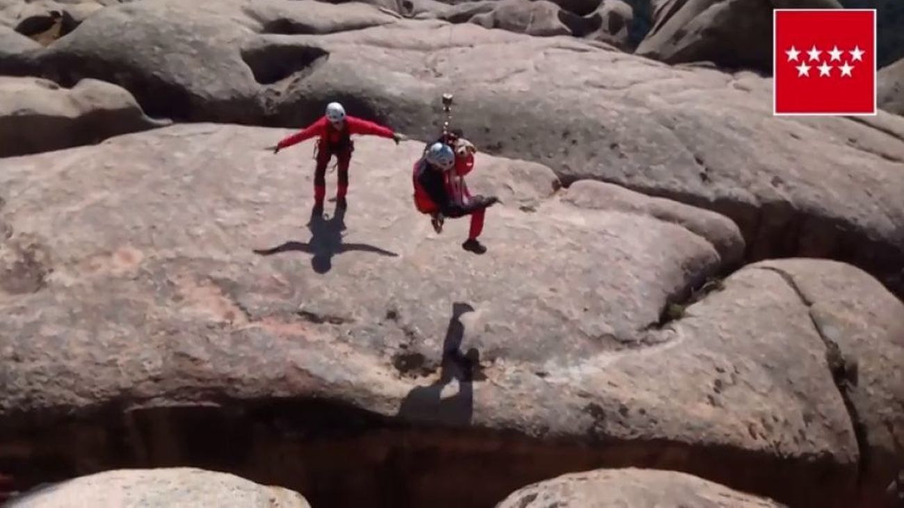 Los bomberos rescatan a una perrita en La Pedriza