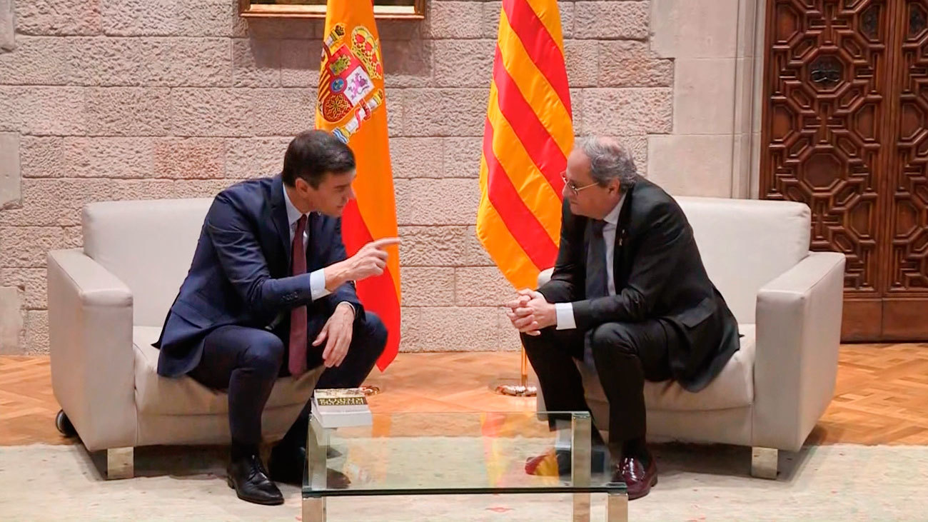 Pedro Sánchez y Quim Torra, durante una reunión en el Palau de la Generalitat