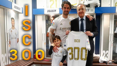 Isco comparte con su hijo la alegría por sus 300 partidos