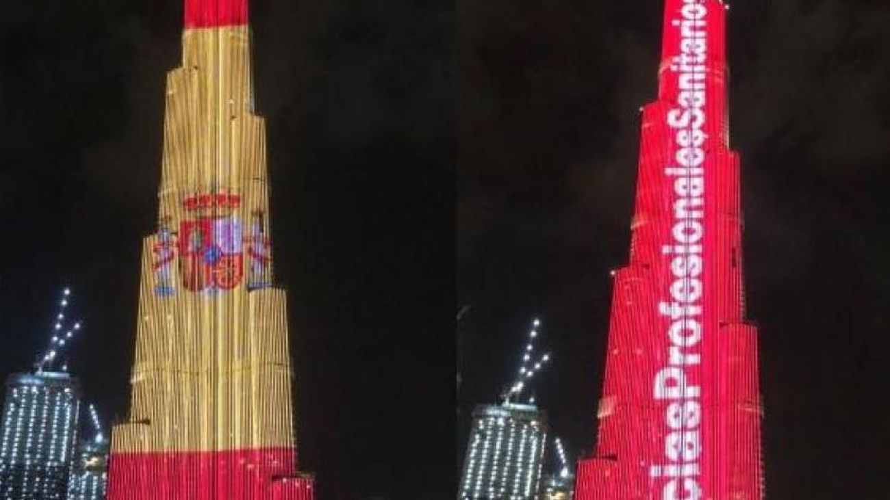 El edificio más alto del mundo homenajea a los  sanitarios españoles