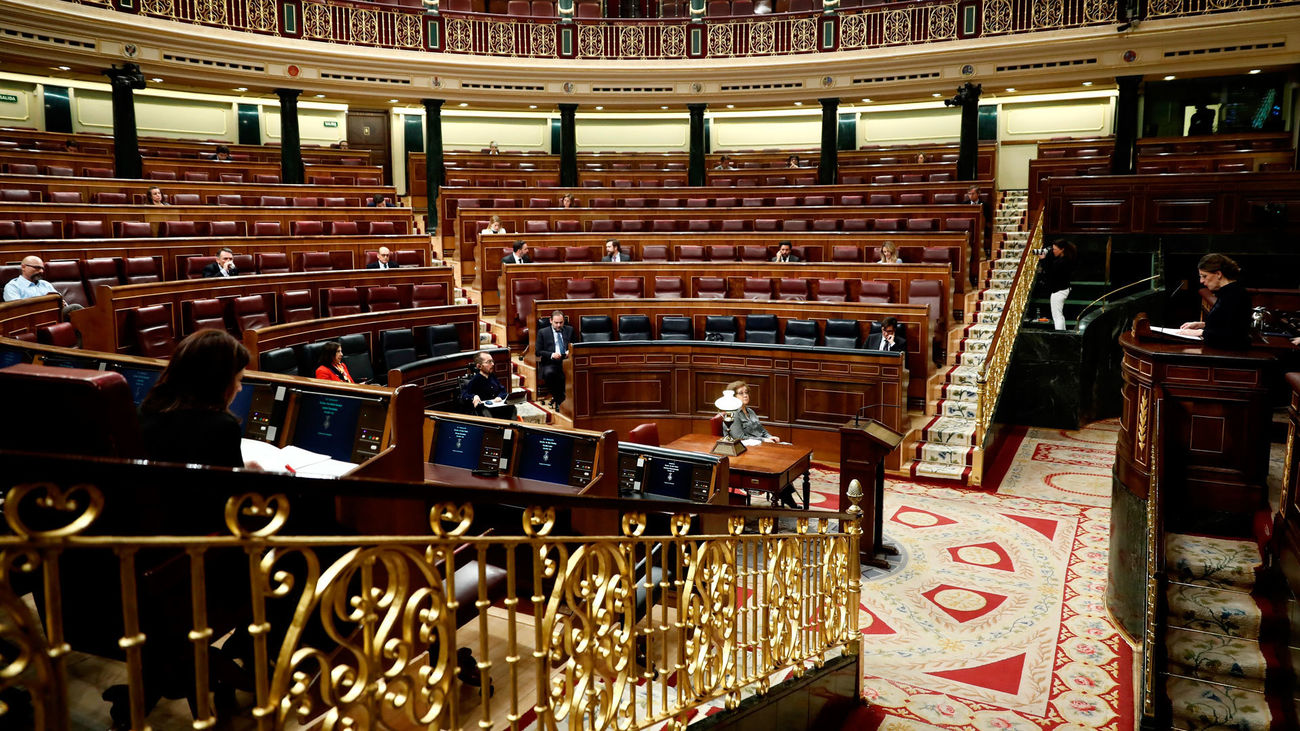 Imagen del Congreso de los Diputados, prácticamente vacío por las medidas de prevención frente al coronavirus