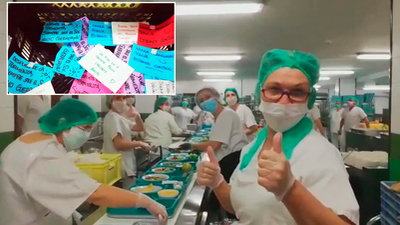 Mensajes de ánimo a los enfermos de coronavirus en las bandejas de la comida del Ramón y Cajal