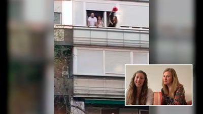 Boda en Alcorcón durante el encierro con banquete a distancia y los vecinos en los balcones