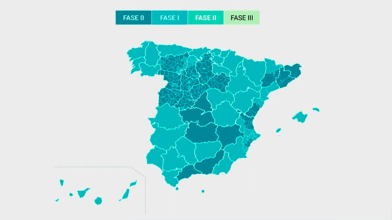 Mapa de fases de la desescalada del covid-19 por provincias y territorios