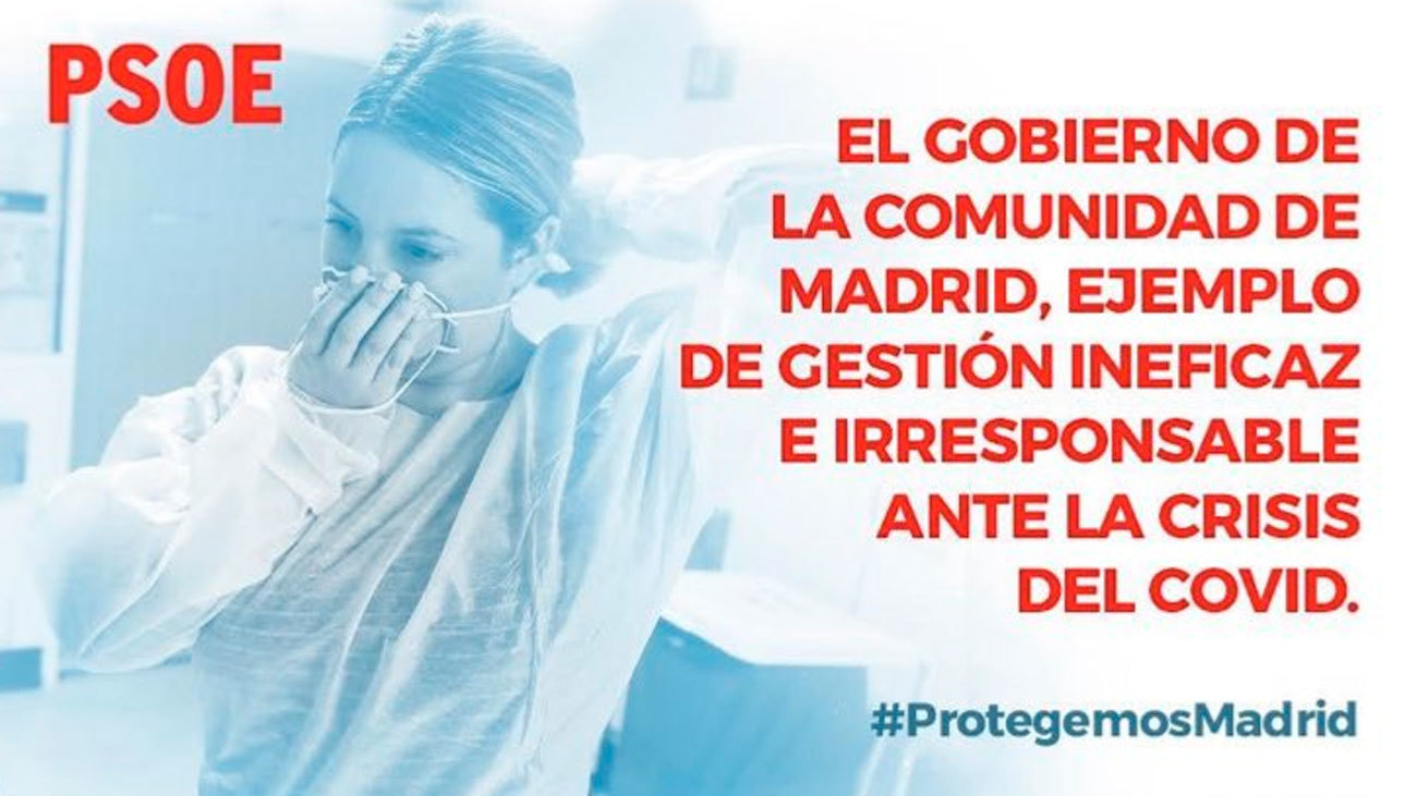 El PP y Cs cargan duramente contra el tuit del PSOE descalificando la gestión de la Comunidad de Madrid