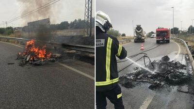 Se calcina un vehículo en la M-407 en Fuenlabrada