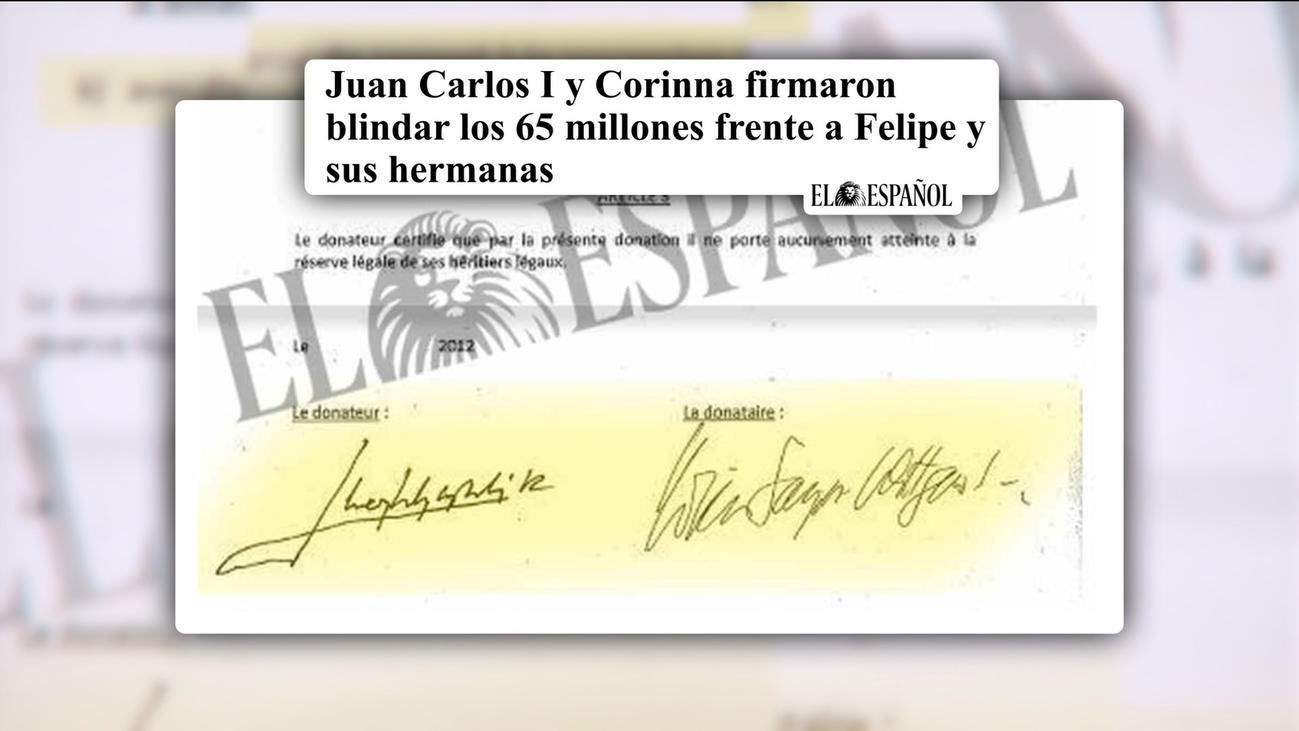 Sale a la luz el contrato con el que el rey Juan Carlos donó 65 millones de euros a Corinna Larsen