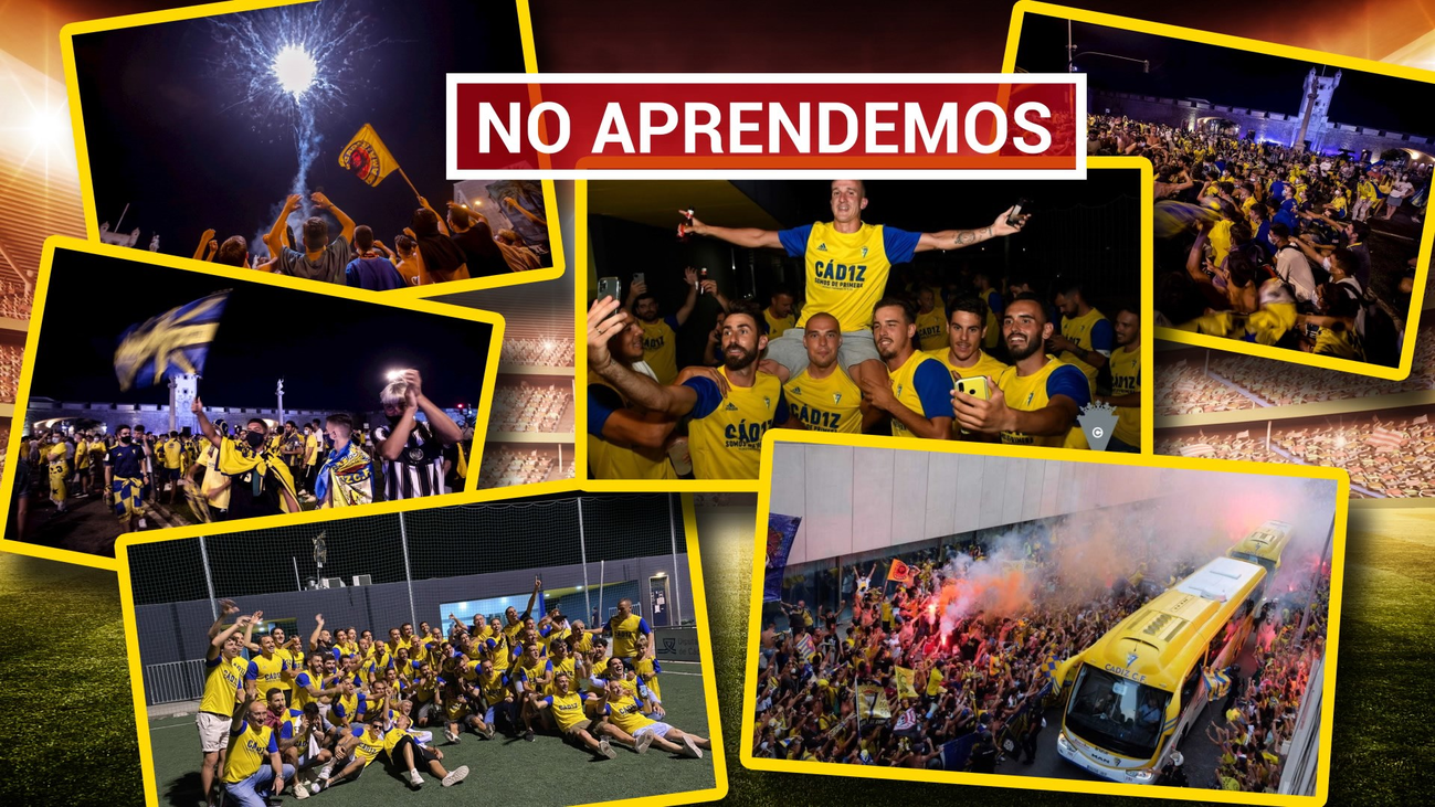 La afición del Cádiz desafía al coronavirus en la celebración del ascenso