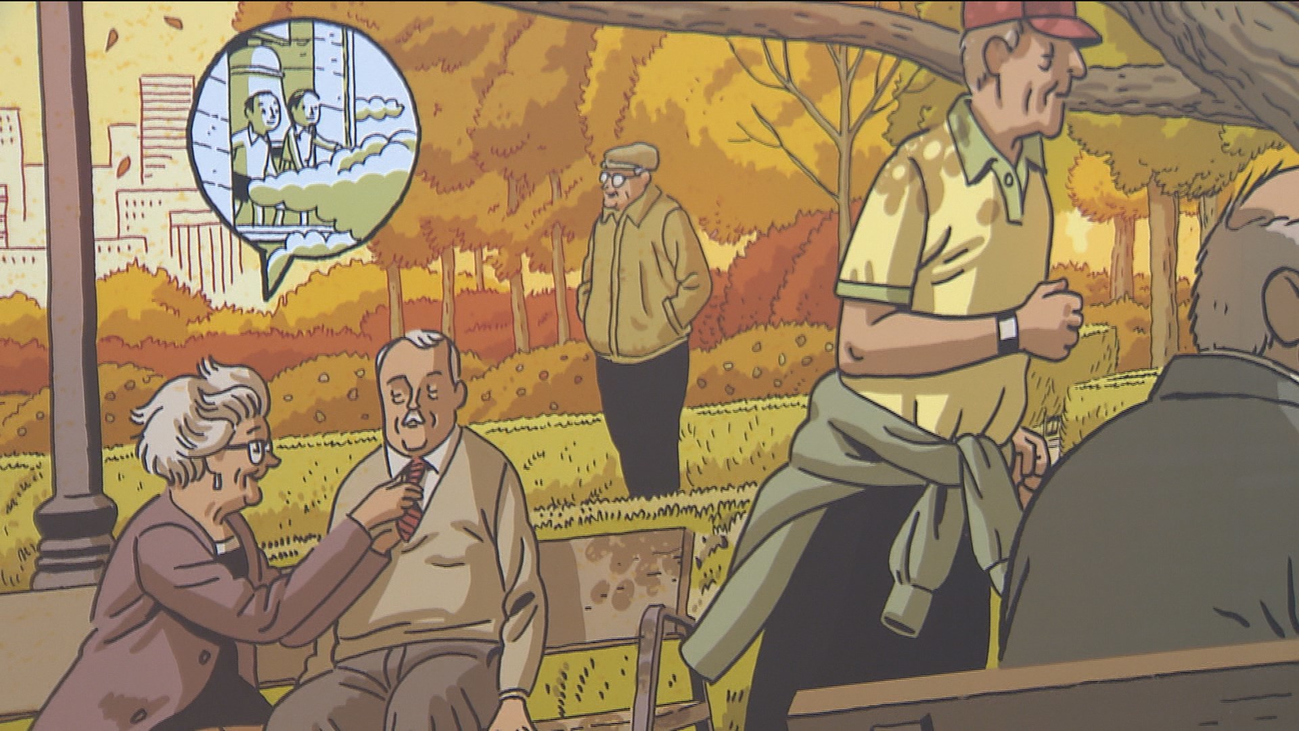 La estación de metro de  Plaza de Castilla rinde homenaje a los mayores con un mural gigante de Paco Roca