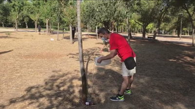 Vecinos de Carabanchel riegan los árboles del Parque de las Cruces para que no se sequen