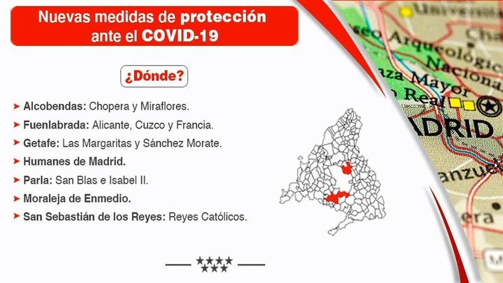Localidades de la región y zonas de salud afectadas por las nuevas restricciones a partir del lunes 21 / Comunidad de Madrid