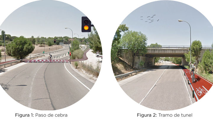Fotomontaje de los puntos clave del carril-bici Aravaca Moncloa / AAVV OSA MAYOR