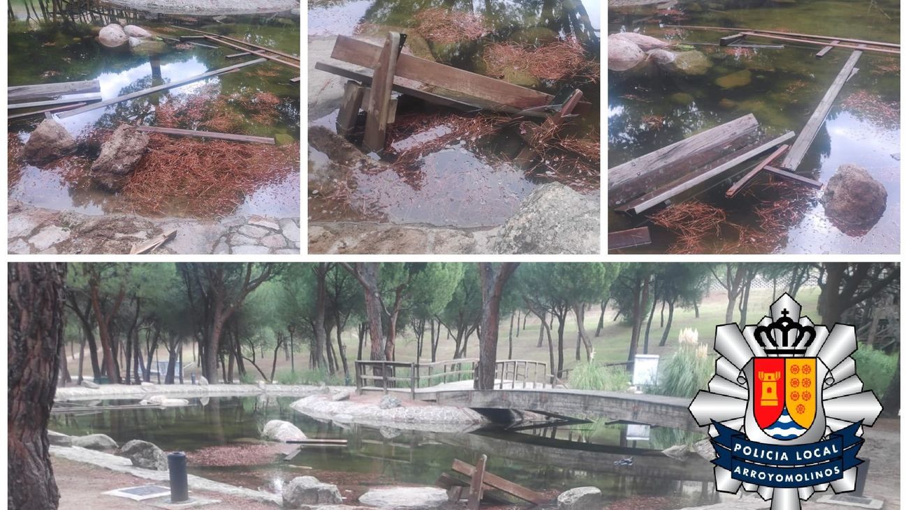Destrozos causados en el parque 'El Pinar' de Arroyomolinos