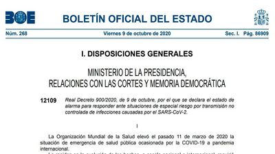 El BOE publica el estado de alarma en Madrid que entra ya en vigor