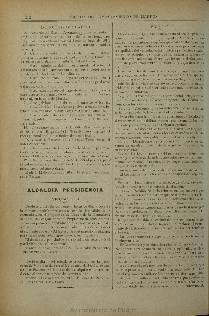 Bando del Ayuntamiento de Madrid del 14 de octubre de 1918 / AYUNTAMIENTO DE MADRID