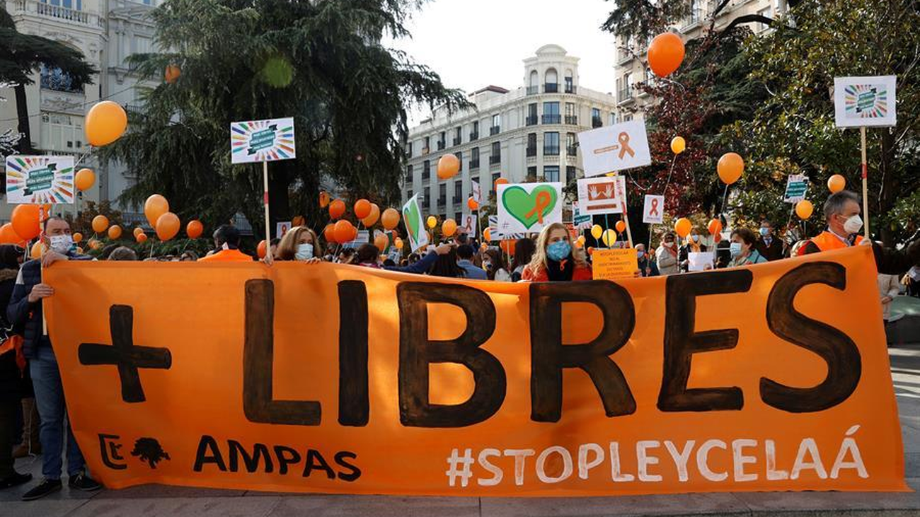 Protestas dentro y fuera del Congreso contra la ley Celaá, que la concertada considera "un atropello"