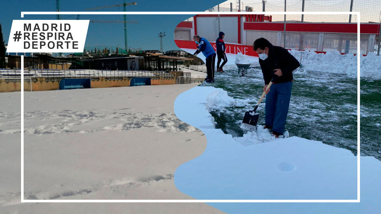 UD Sanse y Rayo Majadahonda piden ayuda para retirar la nieve de sus estadios
