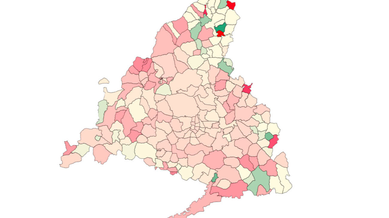 Municipios y distritos de Madrid donde ha subido y bajado los casos de Covid