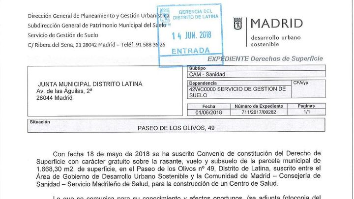 Convenio de cesión del suelo para el centro de salud / ADVPA