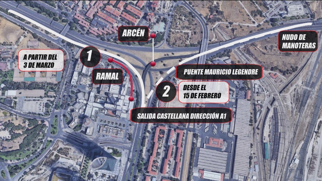 A partir del lunes, obras en el Nudo Norte en sentido salida de la Castellana