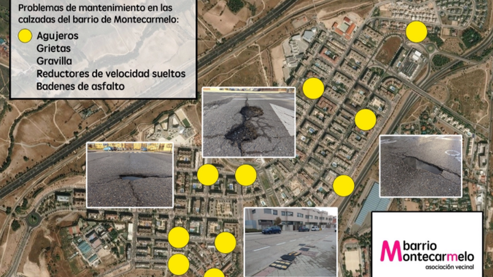 Mapa de incidencias en las calles del Montecarmelo / AV BARRIO MONTECARMELO