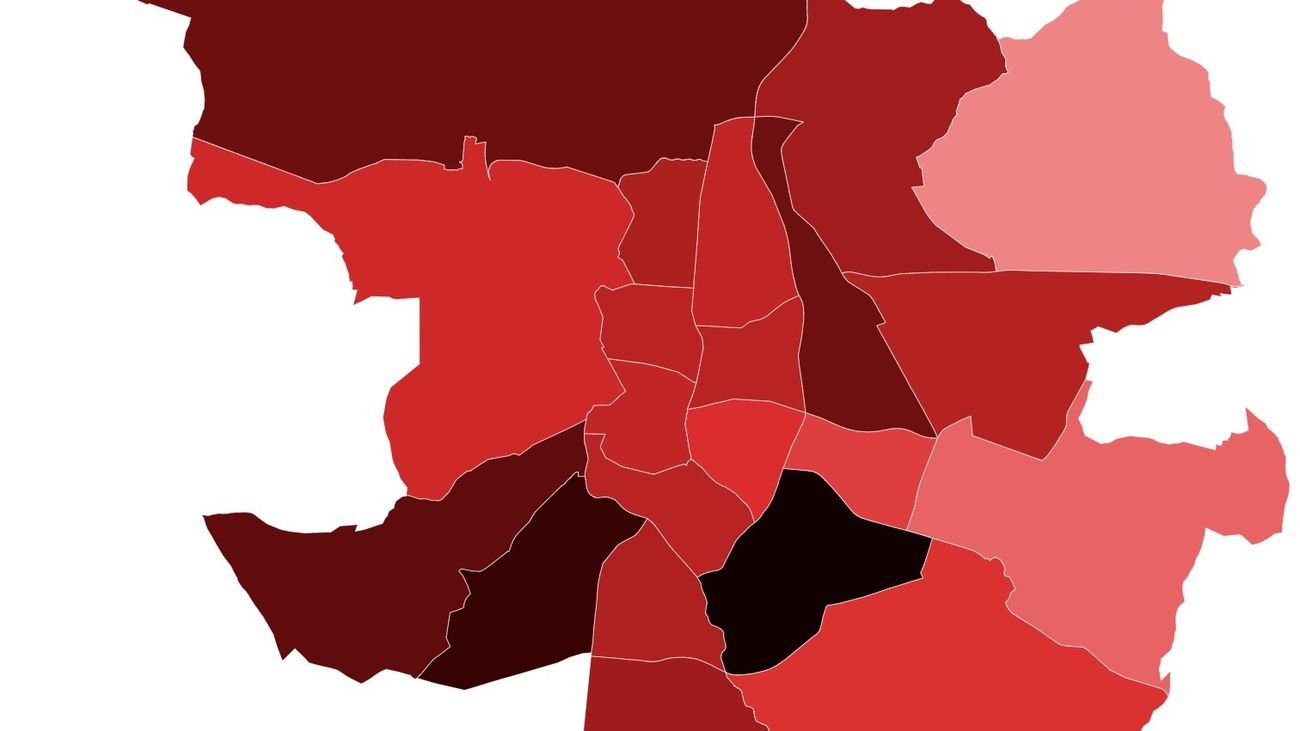 El mapa del coronavirus en los distritos de Madrid en el primer año de pandemia