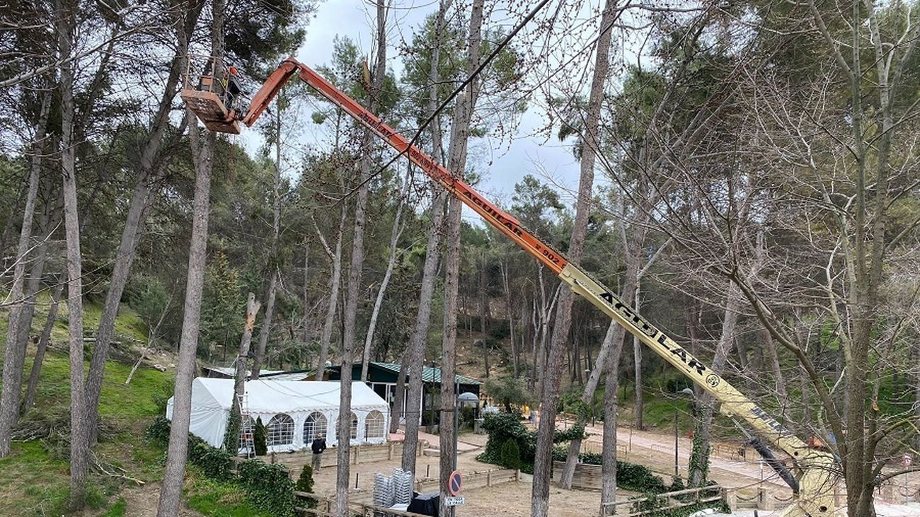 Plataforma elevadora trabajando en El Bosque de Morata de Tajuña