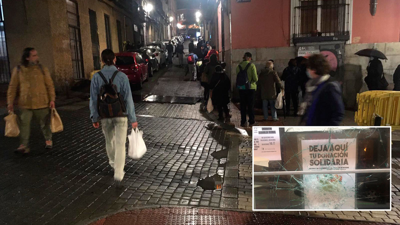 Vecinos de la calle Olmo, en Lavapiés, atemorizados por un punto de recogida de alimentos