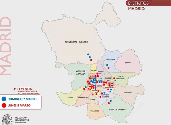Concentraciones que había previstas en Madrid por el 9-M / DELEGACIÓN DEL GOBIERNO EN MADRID