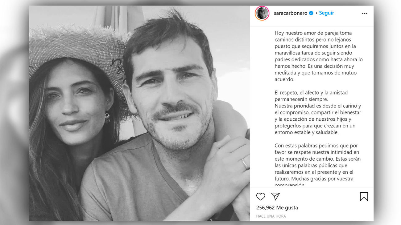 Iker Casillas y Sara Carbonero anuncian que se separan
