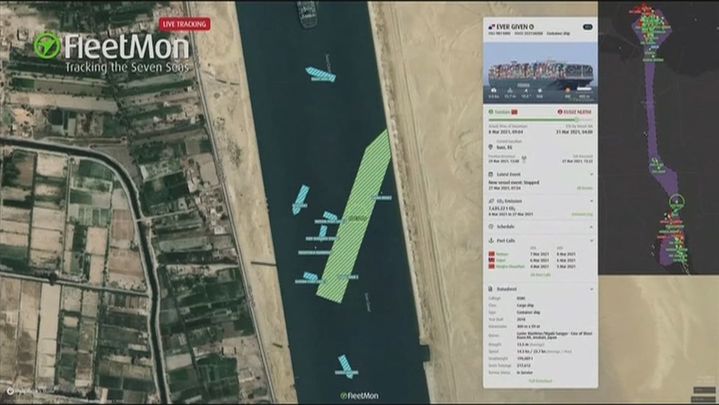 El barco 'Ever Given' a vista de satélite / TELEMADRID