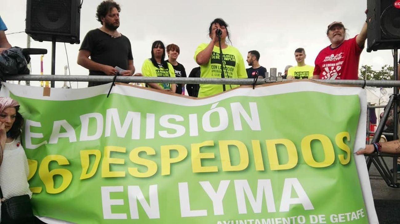 Acto de protesta de los trabajadores despedidos de LYMA en Getafe