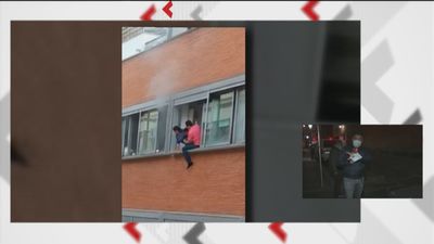 A punto de tirar a su hijo por la ventana para escapar del fuego en una vivienda de Vallecas