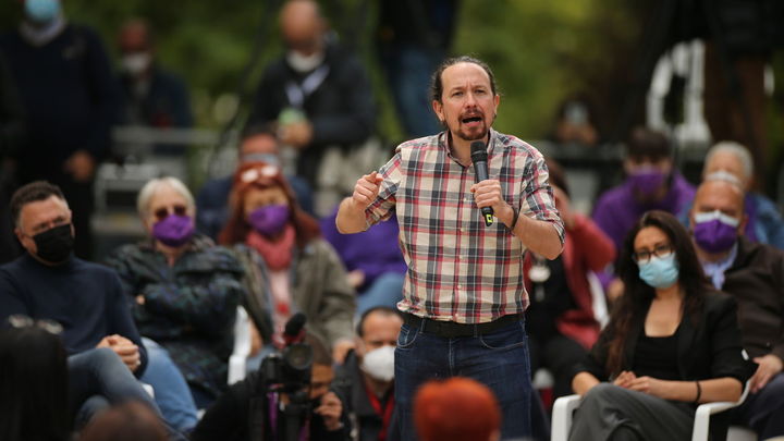 Pablo Iglesias, candidato de Unidas Podemos a la Presidencia de la Comunidad, interviene en un acto electoral / EUROPA PRESS