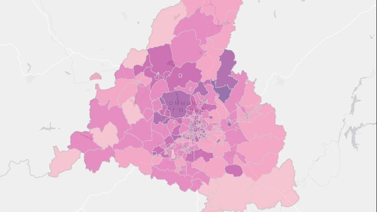 Mapa del coronavirus en Madrid por zonas básicas de salud, en la primera semana de mayo de 2021