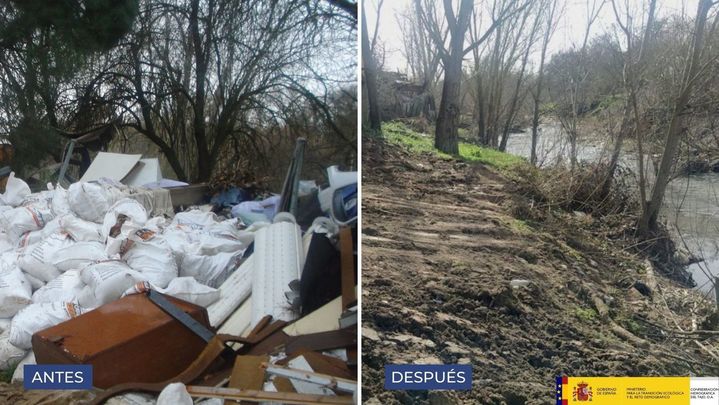 Comparación del estado previo y posterior de un tramo de la ribera del Guadarrama / CHT