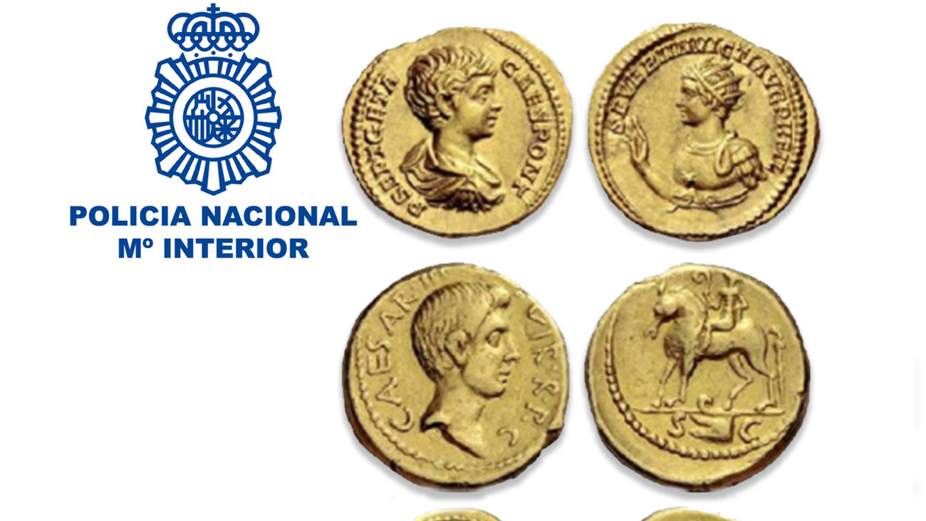 La Policía Nacional recupera tres monedas áureos del Imperio Romano de gran valor histórico y económico