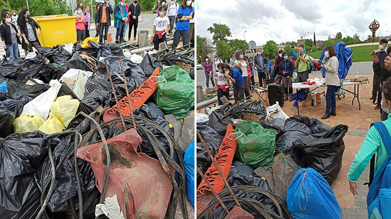 Montones de basuras retirados del Arroyo Valdecarrizo de Tres Cantos por voluntarios