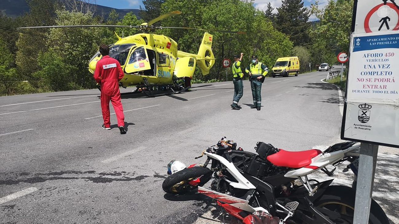 Imagen de la moto accidentada en Rascafría